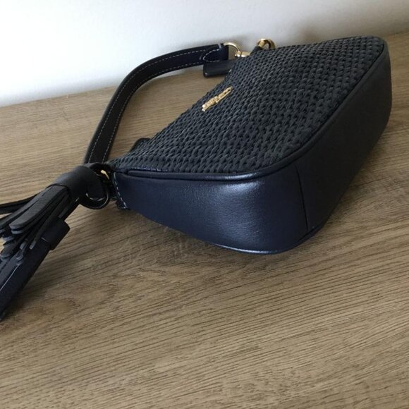 COACH CH215 Straw+Leather Mix Nolita 15 Navy Wristlet & Coach Gold Cherry Charm - Picture 6 of 9